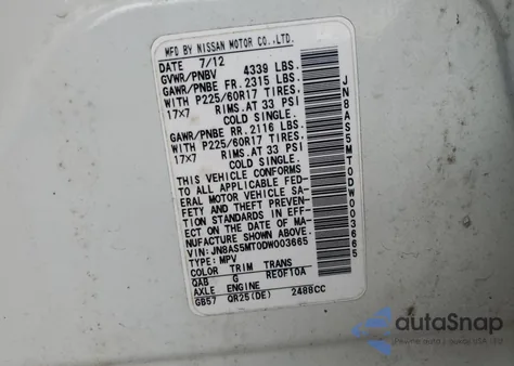 2013 Nissan Rogue S из США, поврежденный, VIN JN8AS5MT0DW003665